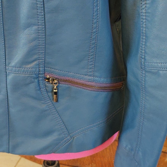 Christopher & Banks Teal Vegan Zip Front Jacket SP - Picture 4 of 11